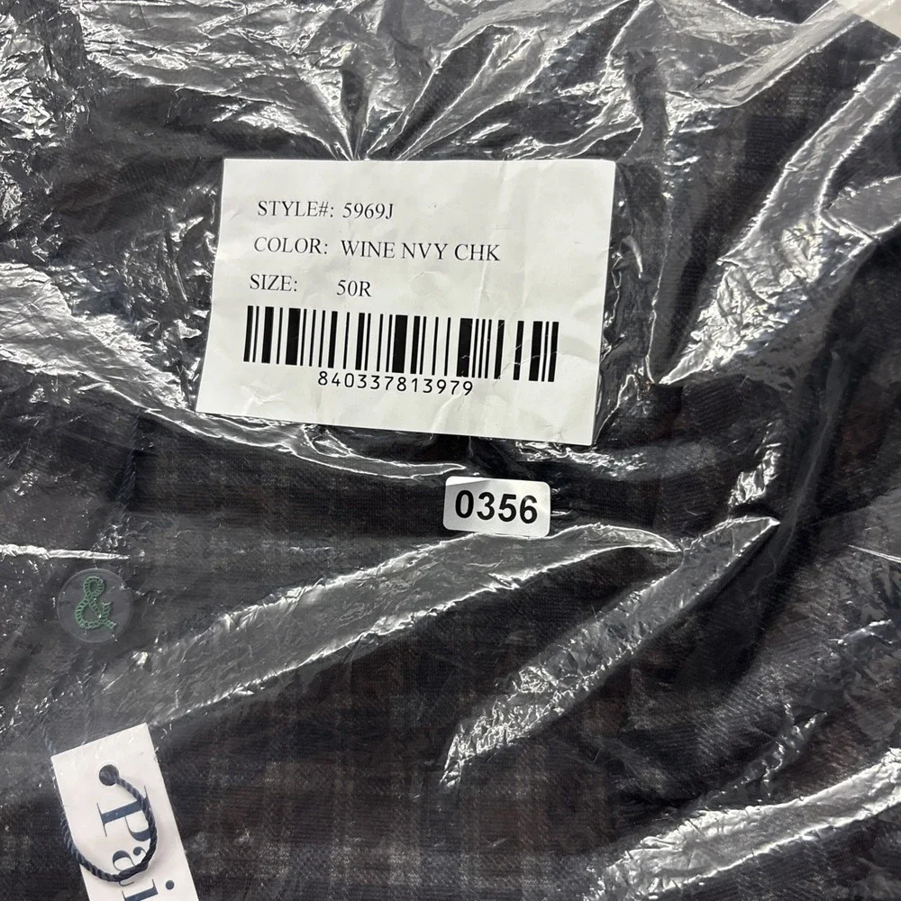 Paisley & Gray Mens Slim fit Sport Coat Blazer 50R Wine‎ Navy Check 5969J